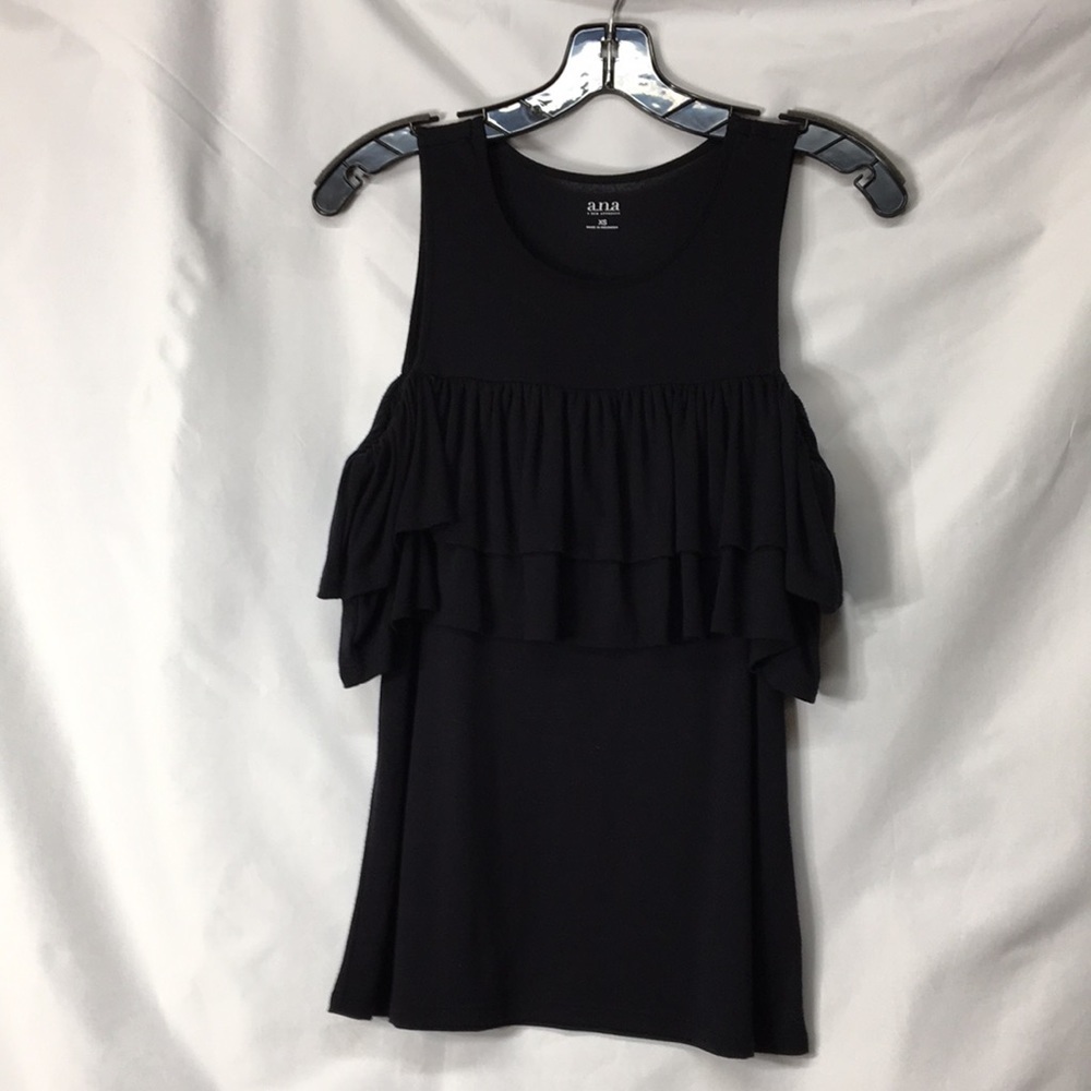 A.N.A. Women’s Black Ruffle Cold Shoulder Tank Top Size XS Like-NEW Condition